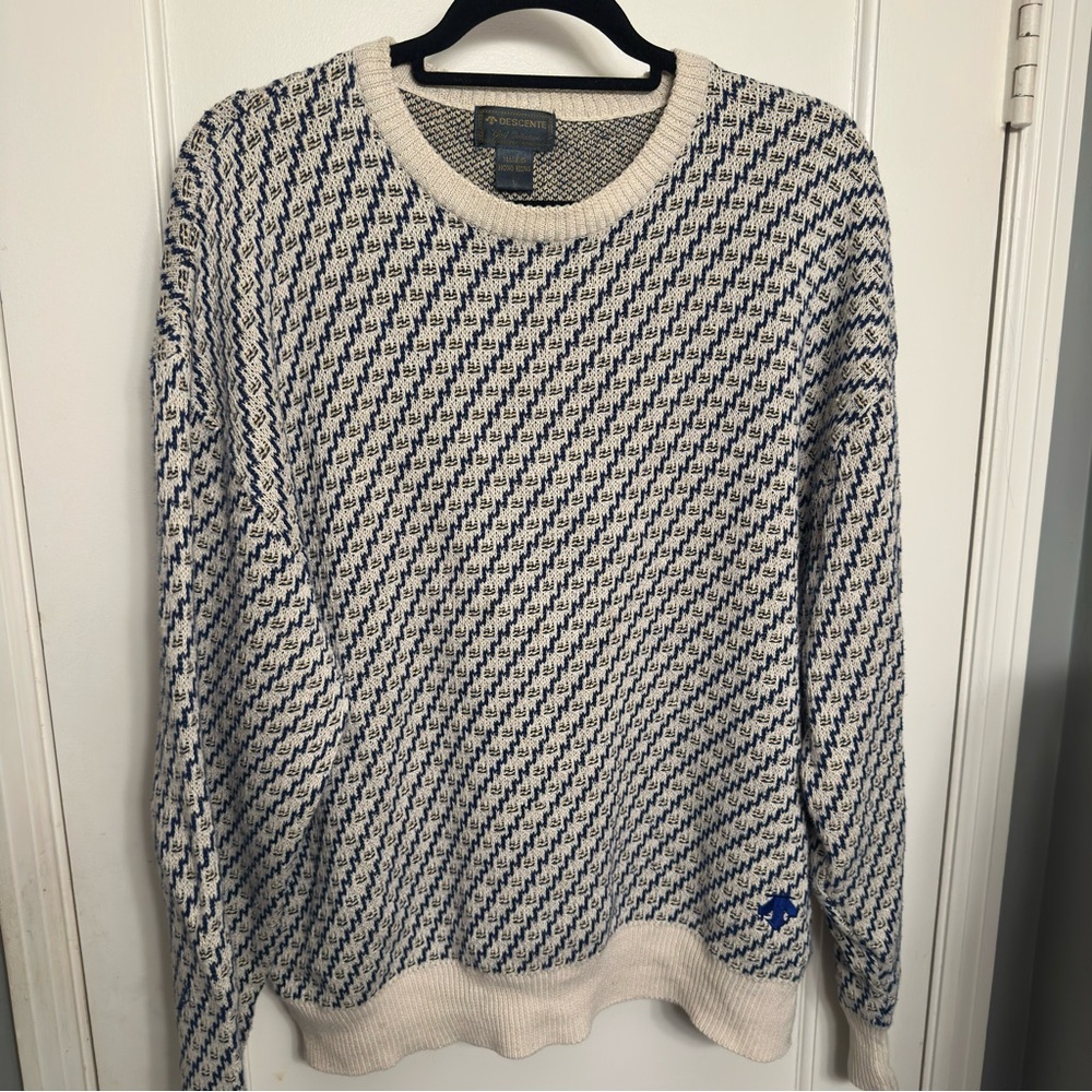 Vintage Descente Golf Collection Sweater Men’s L Blue White Geometric Knit